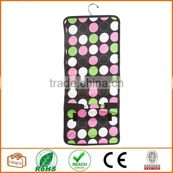 Cosmetic Makeup Hanging Travel Case Toiletries Pink Green White Large Polka Dot Rollup Hair Product Airplane Carryon Pocket