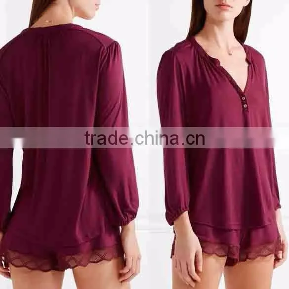 Pajamas Women Summer Jersey Adult Onesie Pajama Tops 100% Cotton Jersey Pajamas