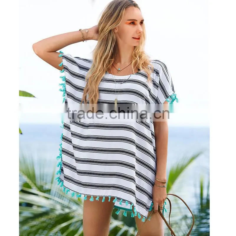 Summer Chiffon Beach Cover Ups Striped Beachwear Dress Tunics Bathing Suit Swimsuit Cover Up Swimwear Robe