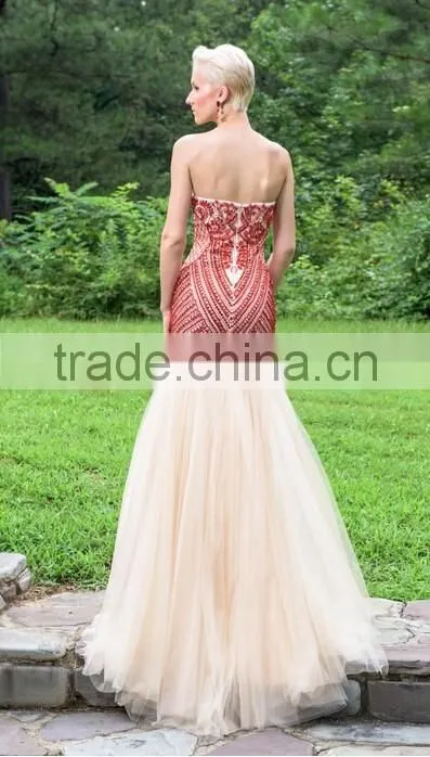 tulle beading designer one piece floor touching evening dress