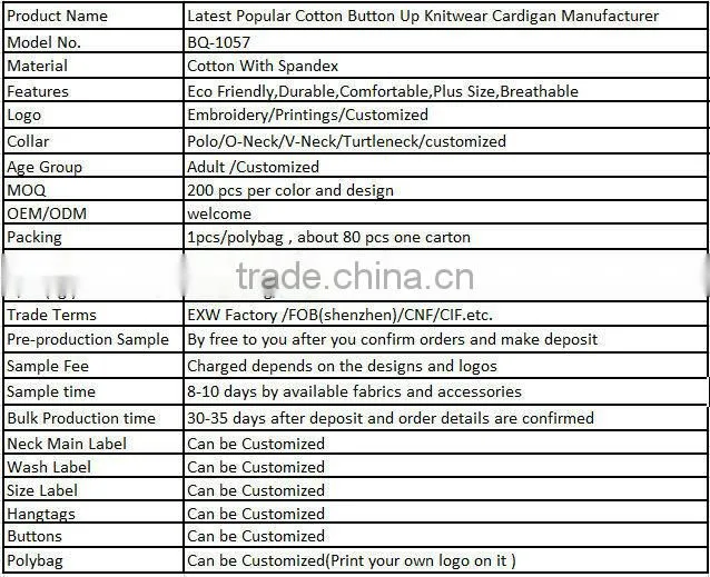 Latest Popular Cotton Button Up Knitwear Cardigan Manufacturer