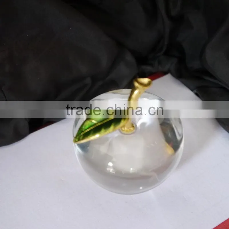 High Quality Faceted Clear Crystal Apple with metal leaf Crafts