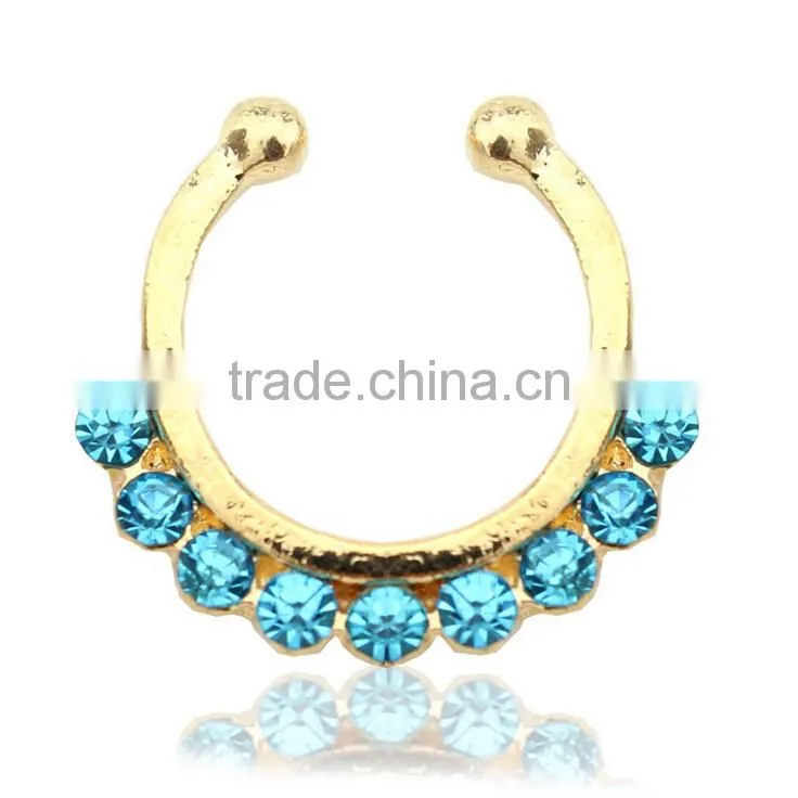 2017 Septum Clicker,Fake Septum Ring,Nose Ring Body Piercing Jewelry with Gems