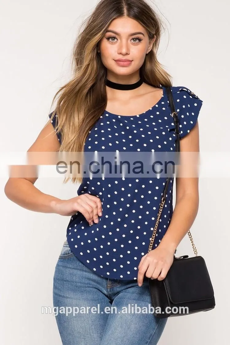 Custom 100% polyester woman round neck dot printed t-shirt