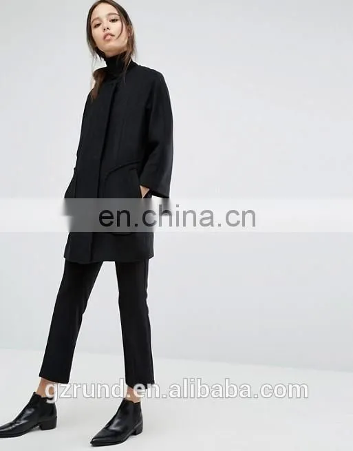 Autumn Winter Hot Sale Black Cool Fashion Women Coat, French Connection Harbour Cocoon Coat