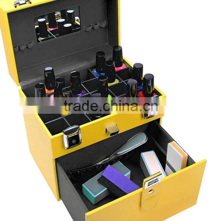 Nail Accessories Organizer and Makeup Train Case, custom hard shell nail polish organizer case,yellow aluminum nail makeup case