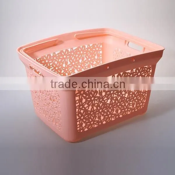 Nice Flower Design Plastic Picnic Basket with Lid and Handle