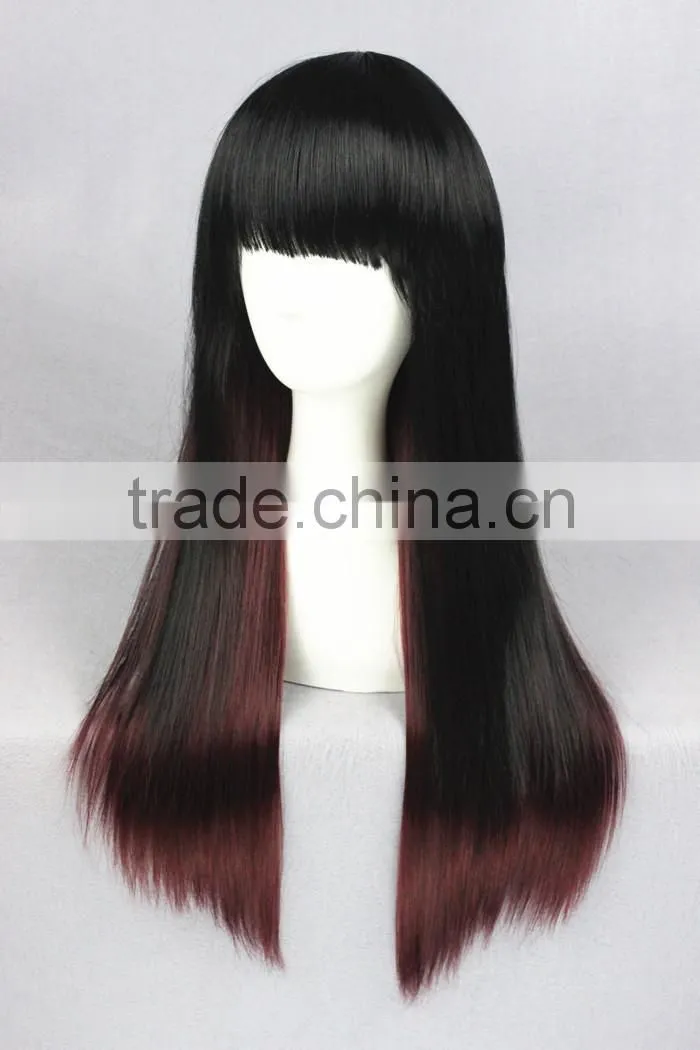 High Quality 65cm Medium Long Straight Black&Wine Red Color Mixed Lolita Wig Synthetic Anime Wig Cosplay Hair Wig Party Wig