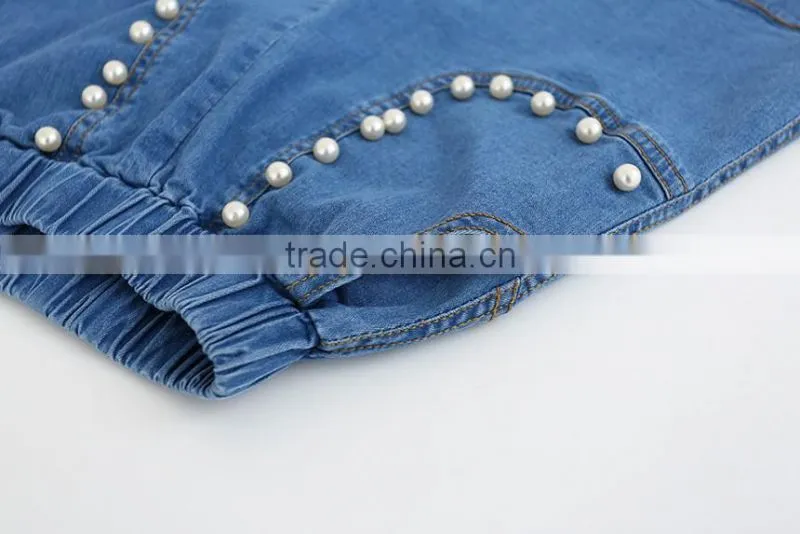 Girl Clothing Korean Cute Baby Girl Beaded Clothes Shorts 2016 New Summer Girl Pearl Pocket Jeans Lovely Girl Short Pants