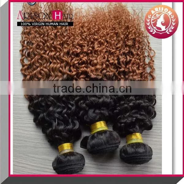 Factory direct sale 16 18 20 Inch Two Tone Ombre Colored Hair Weave Bundles With Closure