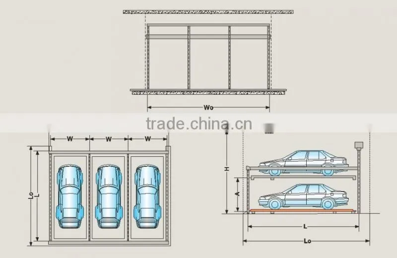 Multi rows combined 2 level mechanical parking system