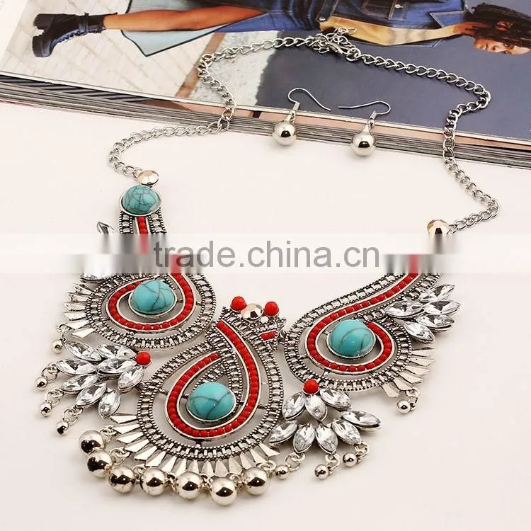 Women Jewelry Set Vintage Boho Turquoise Tassel Pendant Jewelry Sets