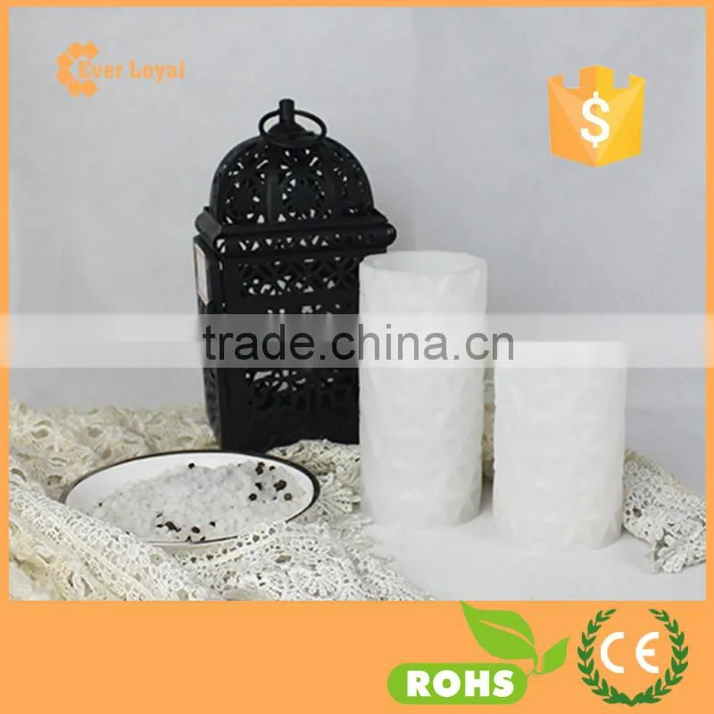 Rhombus Pattern Carving Pure White LED Candle Light With Button Battery Operated