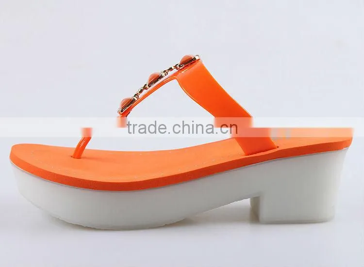 2015 Ladies Hot Sale Plastic Wedge women shoes PVC Jelly Flip Flops Sandals Fashion PVC Material Upper With Nice Buckle