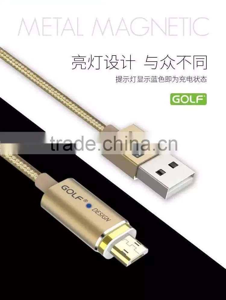 GOLF 1.2M Metal Maghetic Micro Data and Charge cable LED Light 2.4A Weave Cable for Android mobile phone