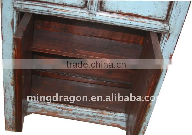 Chinese Antique Gray Blue Colour Small Cabinet With Two Drawer Two Door Cabinet 88*30*84cm