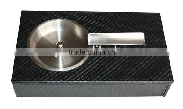 men's gift pratical black leather cigar ashtrays with drawer