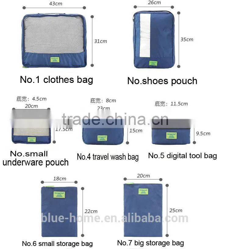 Made in China women trave insert handbag Clothes pants sundries storage bag sets 7 pcs
