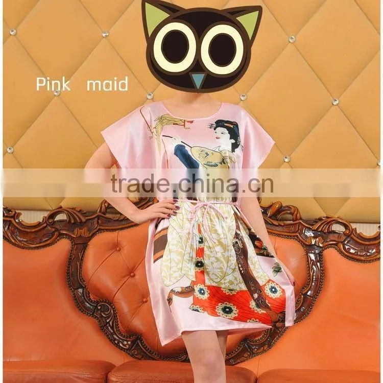 Comfortable And High Quality Satin Sleepwear Nightgown Night dress Robes Chinese painting style