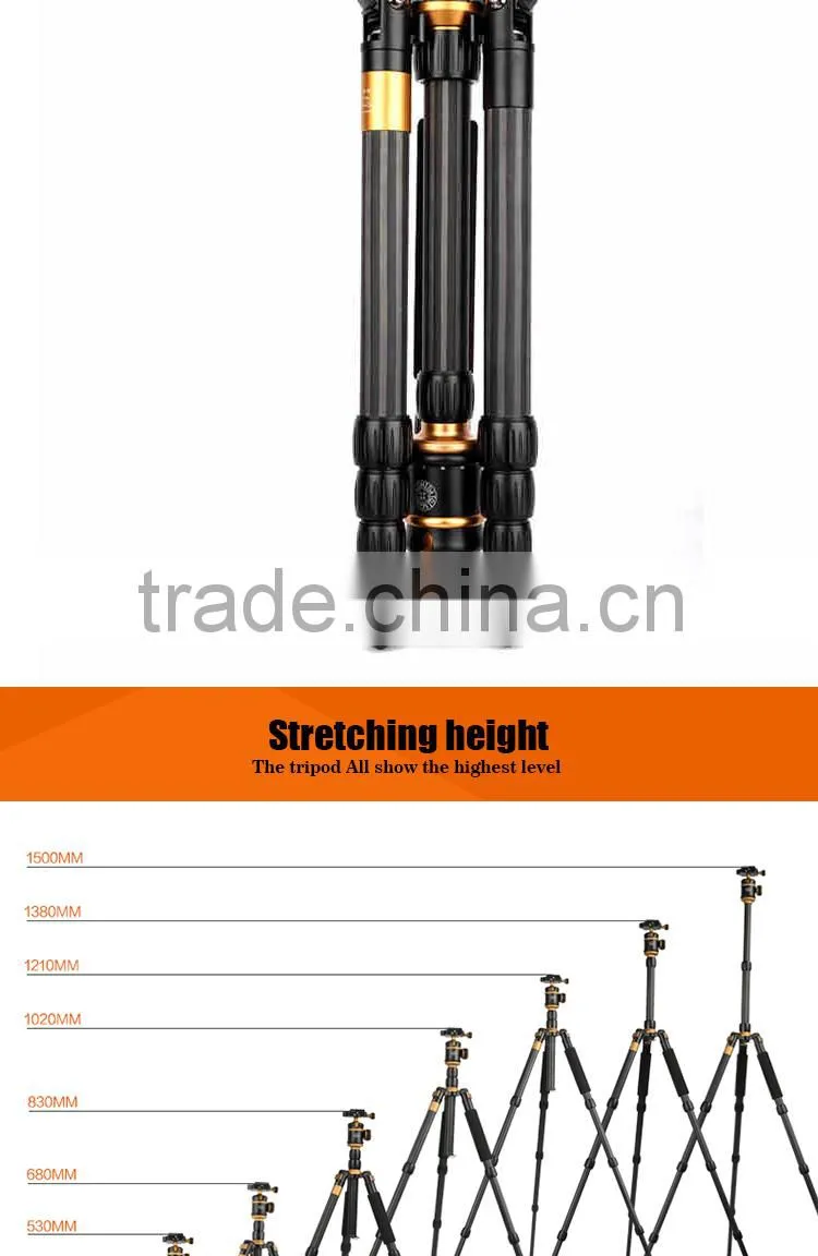 Q888C Lightweight camera tripod for digital video DSLR digital 60'' carbon fiber camera stand monopod with quick release plate