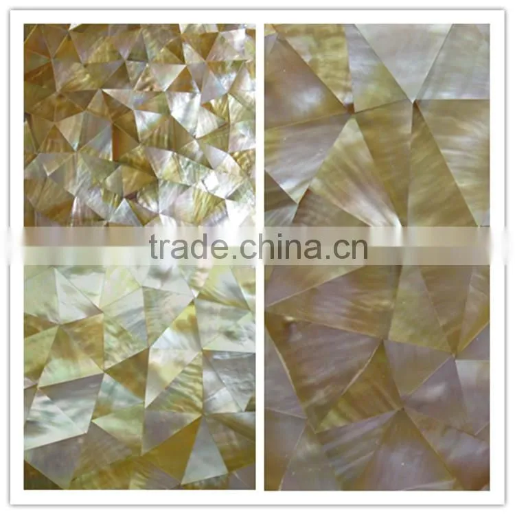 promotion crackle triangle yellowlip seashell mosaic tile MOP wall decorate