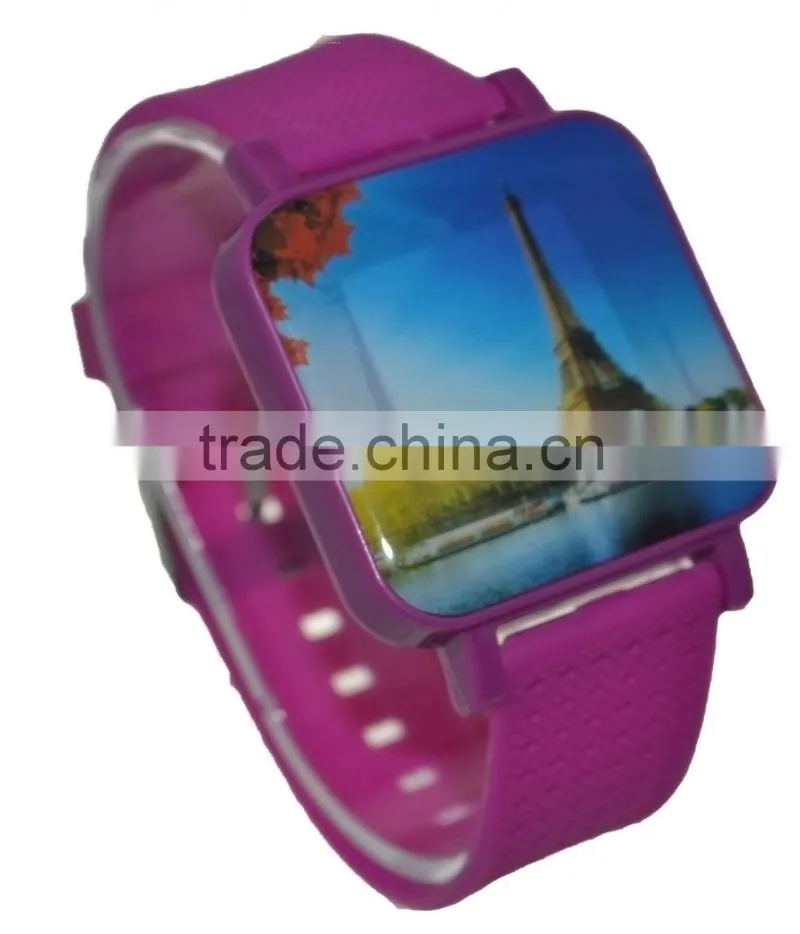square led silicone watch print picture water resistant led digital watch in china factory