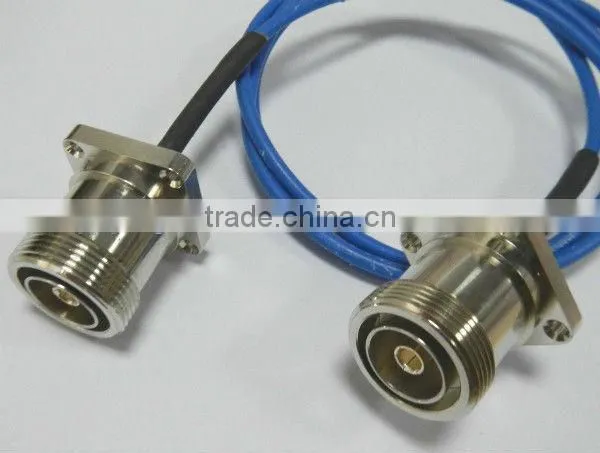 pigtail, cable assembly, 7/16 female flange mount 7/16 female flange mount with RG142 cable, blue jacket