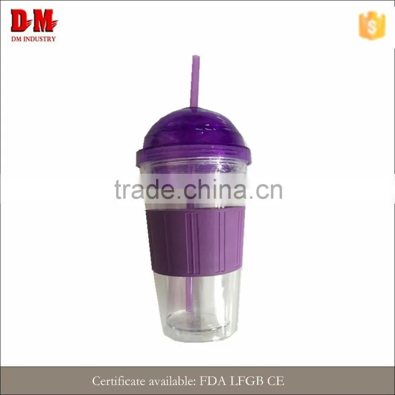 Round Environmental Transparent Plastic Cup With Lid And Straw