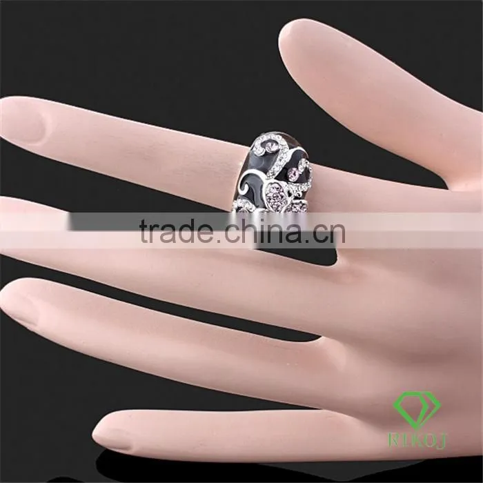 pink crystal butterfly gold plating black rings