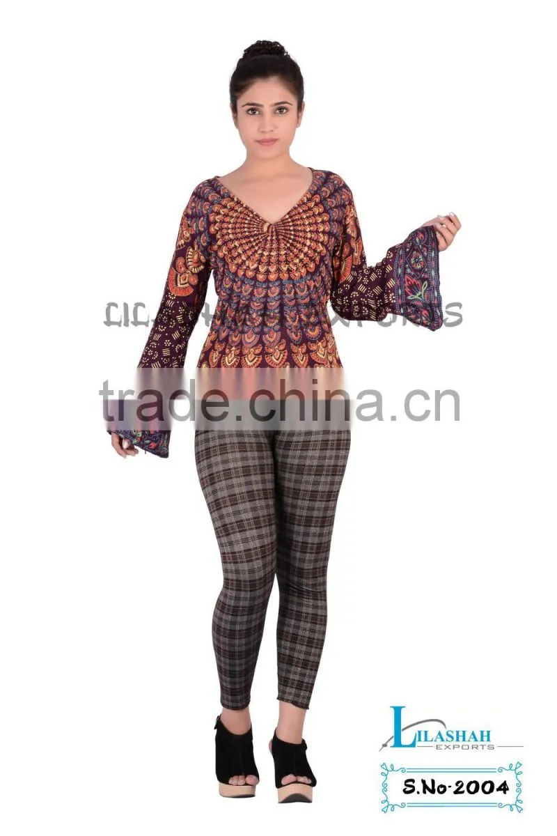 2004 Rayon Mandala Block Printed Top Supplier jaipur hand print tops dresses