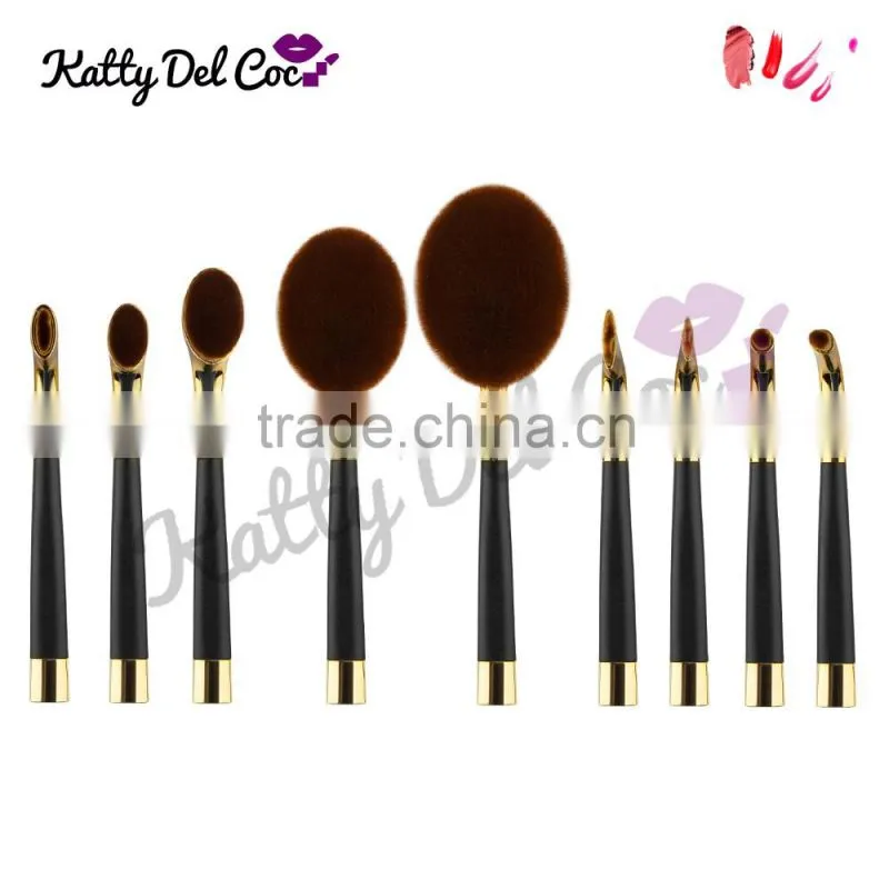 9pcs shiny rose gold golf professional makeup brushes