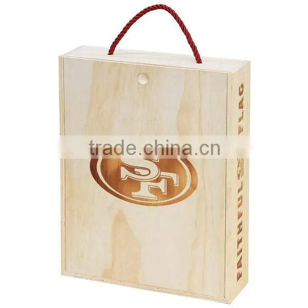 Wholesales handmade unfinished pine printing logo wooden 2 bottles wine box
