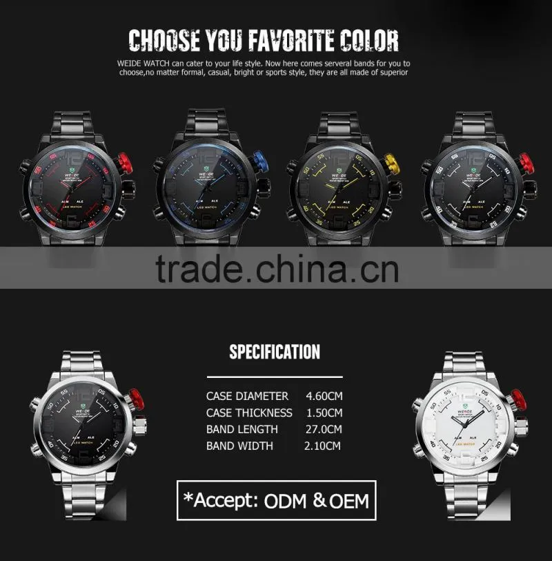 China Brand Wrist Watches 3 ATM Water Resistant Luxury Man Weide Led Watch