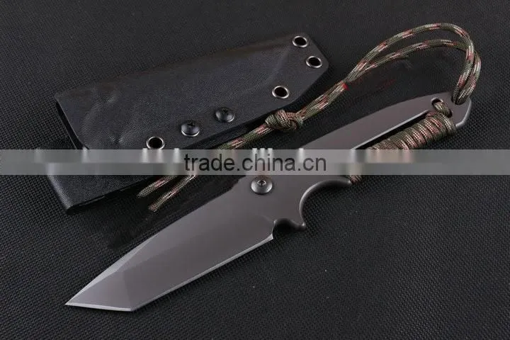 OEM full tang D2 steel military knife with survival rope