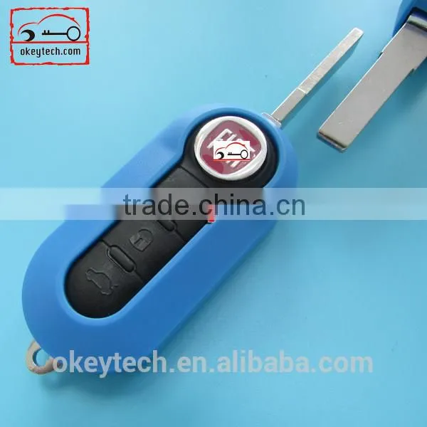 Best price 3 button shell key Fiat 500 key remote key cover Deep blue SIP22 blade for fiat 500 cover