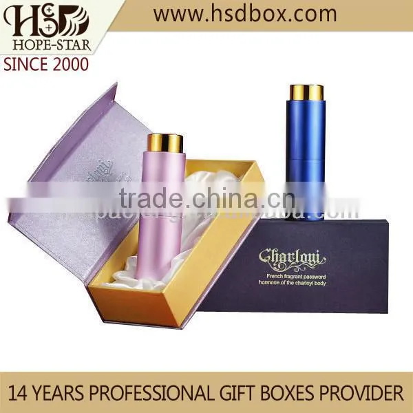 2014 new product luxury paper packaging perfume box &silk white foam cosmetics containers