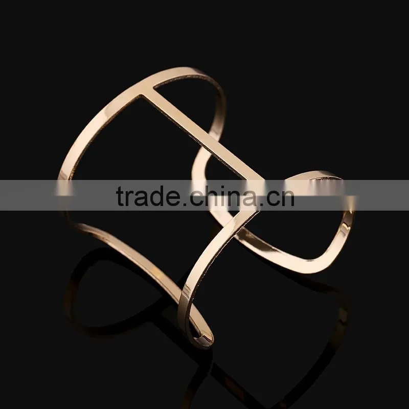 2016 New Gold Silver Triangle Alloy Wide Open Cuff Bangle Bracelet For Women Fashion Jewelry