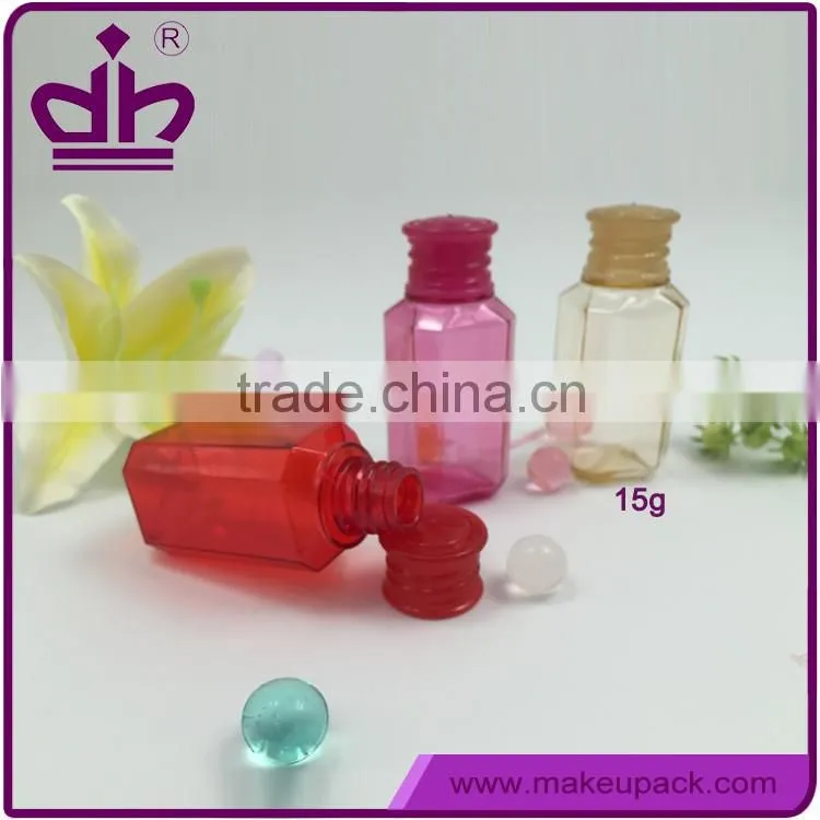 Square transparent sample size plastic bottles for cosmetic