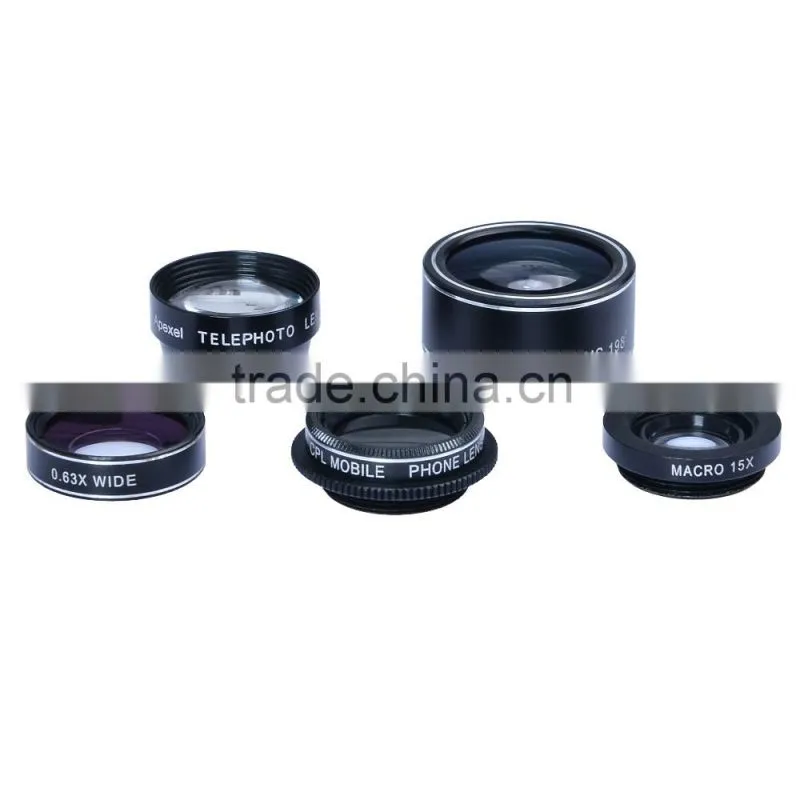 5 in 1 phone lens mobile phone camera wide angle macro fisheye zoom filter 5pcs camera lens set for iPhone Samsung Huawei