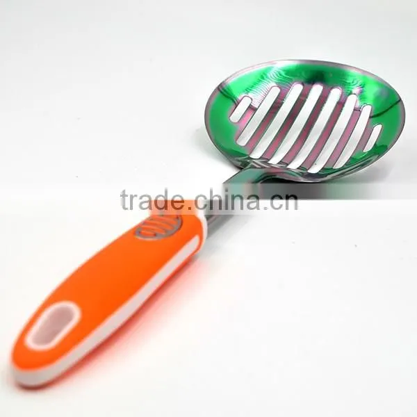 Top selling Non-stick TPR handle Titanize kitchen slotted skimmer spoon