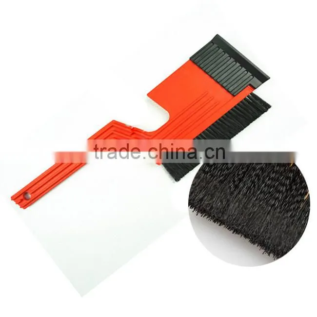 Red PP PVC soft bristle plastic mini snow brush with ice scraper
