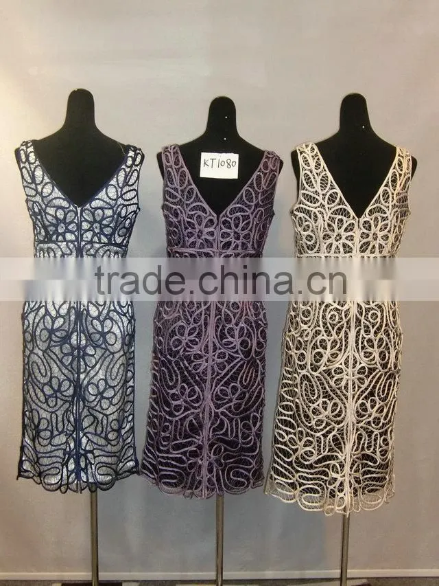 Sleeveless knee-length V-neck blue lace alibaba dresses