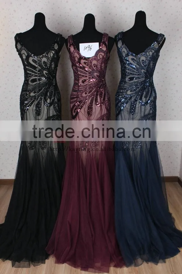 Elegant sequins vest sleeveless length gaun evening gowns designs for fishtail evening dress