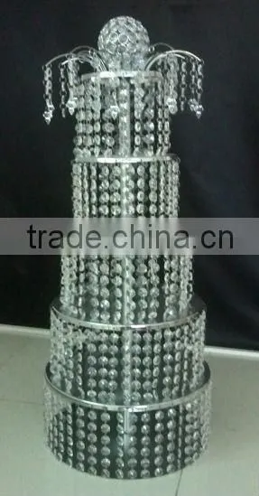 2016 hot sale elegant tiered crystal wedding cake stand with hanging crystals
