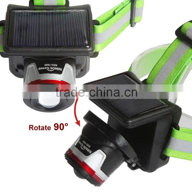 Sidiou Group XPE 5W Spotlight Solar Charging Light Headlamp Headlight UK/EU Plug Flashlight Head Torch Light To Bike Camping