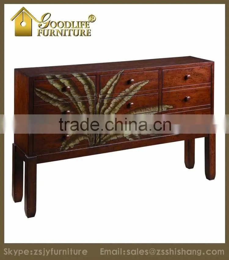 European Style Hand Painted Console Cabinet with Drawers