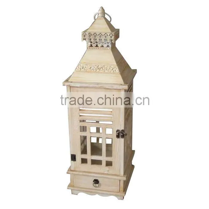Garden wood candle lantern antique finish