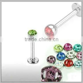 Fashion 316L steel colorful crystal lip ring body piercing jewelry