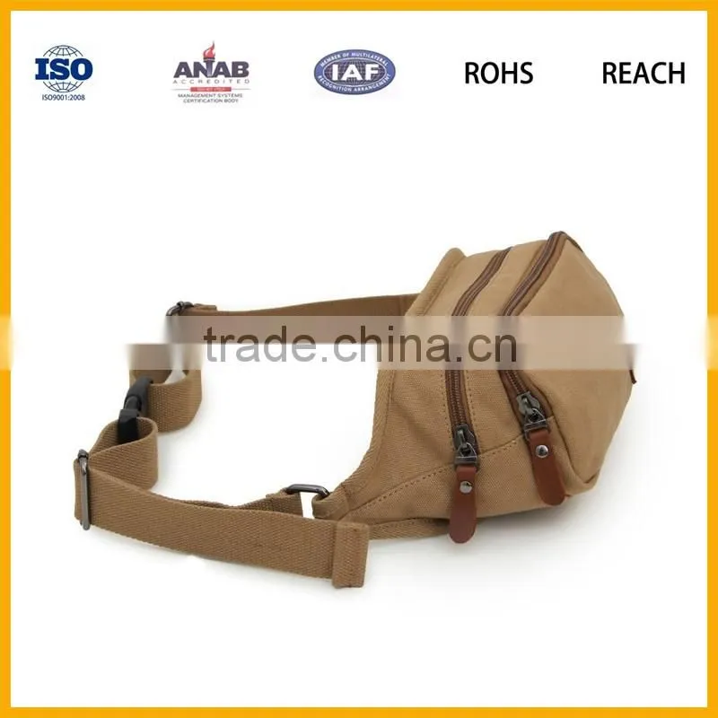 High Quality Durable Adjustable Strap Multilayer Canvas Waist Bag for Sports, Travel, Business