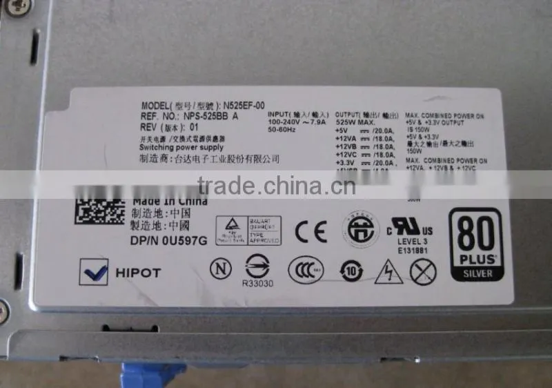 U597G 0U597G CN-0U597G N525EF-00 NPS-525BB A 525W Power Supply for Precision T3500